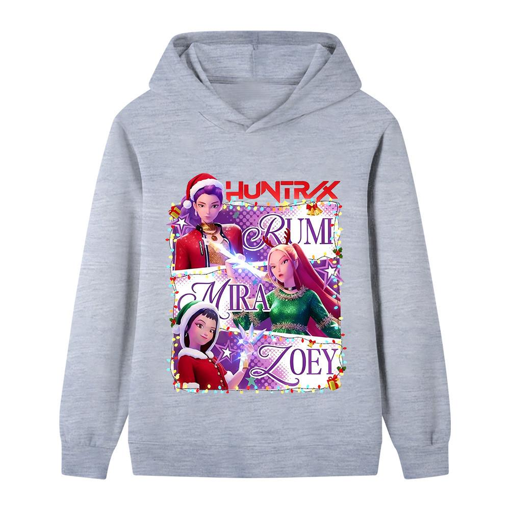 B1265 Kids Boys Girls Christmas New Year Kpop Rumi Zoey Mira Print Long Sleeves Hoodie