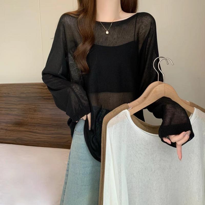 

Женский linen knit sweater большого размера в корейском стиле, прозрачный, с длинным рукавом - Свободный кардиган для защиты от солнца L