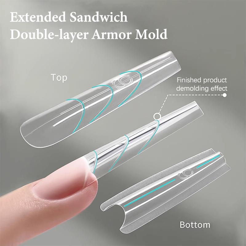 280Pcs Sandwich Dual Forms Nail Extension Upper Mold Coffin Almond Acrylic Top Bottom Molds 14 Sizes Nail Forms