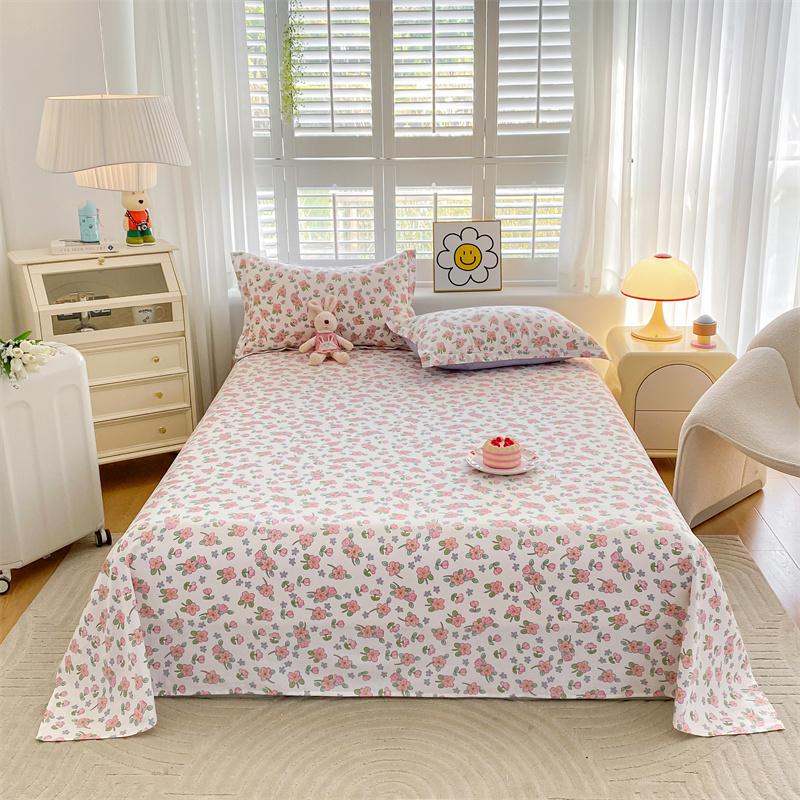 Cute Cartoon Panda Flat Sheet Kawaii Love Heart Bed Sheet Set for Girls Boys Room Decor Cotton Twin Bed Cover with 2 Pillowcase