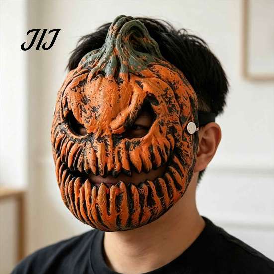 Wearable Pumpkin Mask with Elastic Strap Halloween Head Light Cover Mask, 3D Scary Face Lamp Outdoor Porch Decorations Shade for Garage, Cosplay