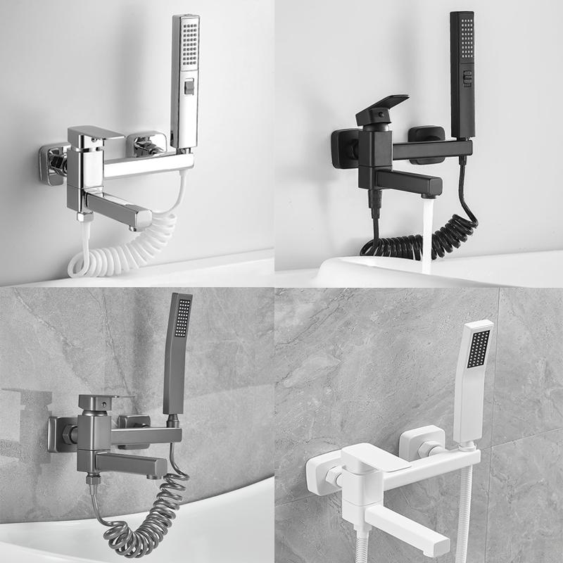 Brass Black Wall-Mounted Hot and Cold Mixed Type Bathtub Spout Hand Spray Shower Seat Gray White Chrome Bathroom Faucet