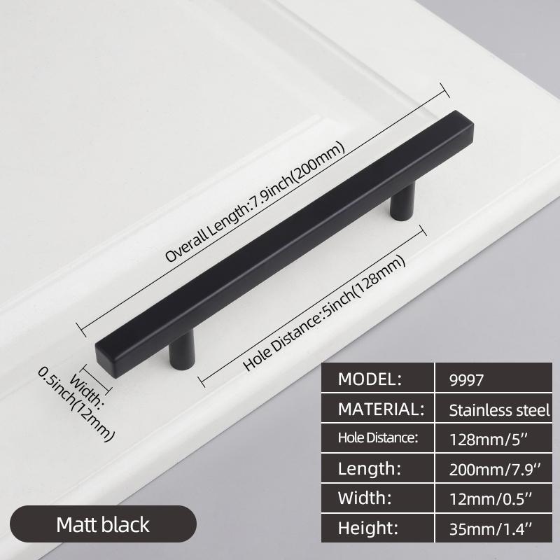 Oukali American Style Furniture Kitchen Cabinet Handle Cupboard Matt Black T Bar Square Stainless Steel Pull Handles