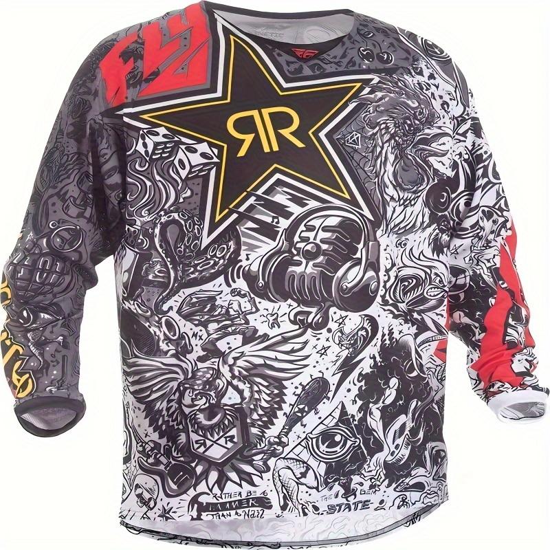 2025 Ademend Motorfietsshirt met Lange Mouwen - Cartoon/Streeppatroon, Losse Pasvorm, Zonder Zakken, Machinewasbaar, Losse Versie