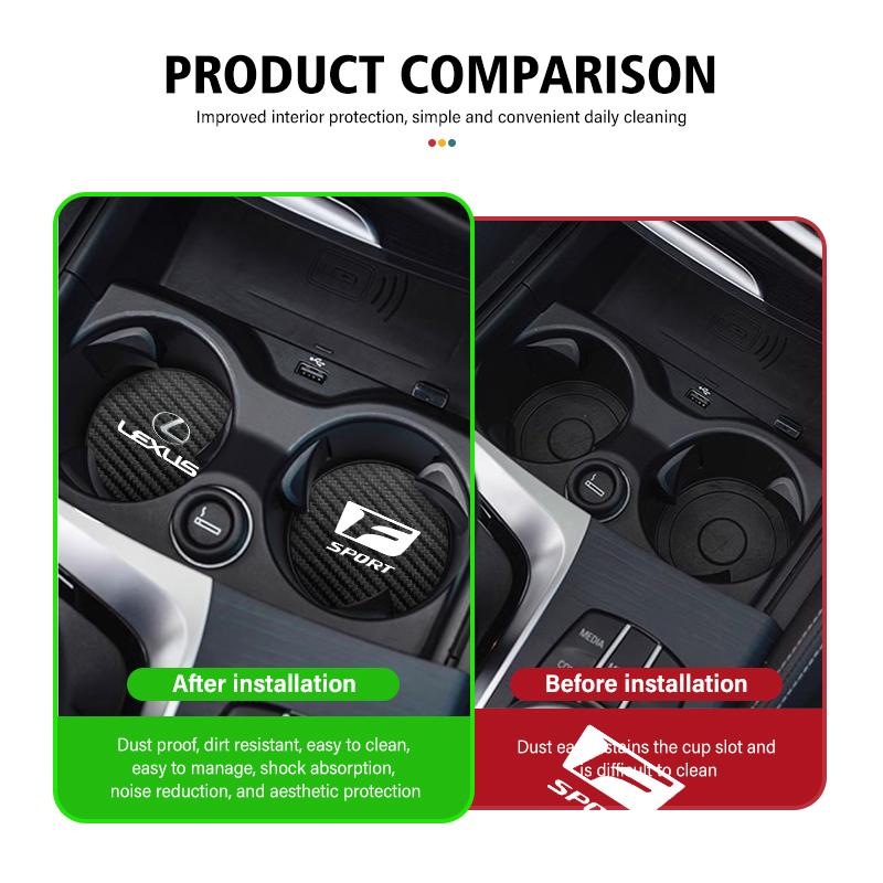 2Pcs Car Interior Leather Coaster Anti-noise Water Cup Pad For Lexus F SPORT IS250 IS200 CT200h GS300 LS430 RX450h LX570 IS300