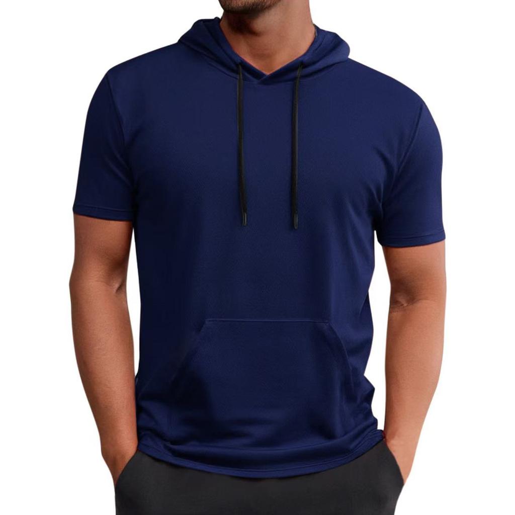 Men's Hooded Pocket Short Sleeved Casual And Comfortable Short Sleeved Top