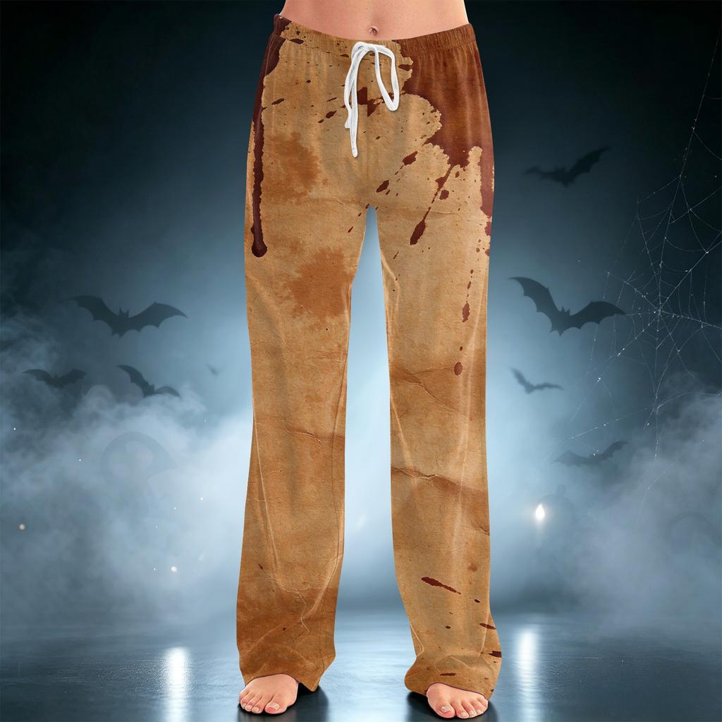 Women's Halloween Printed Drawstring Wide Leg Pants for Casual Sleepwear