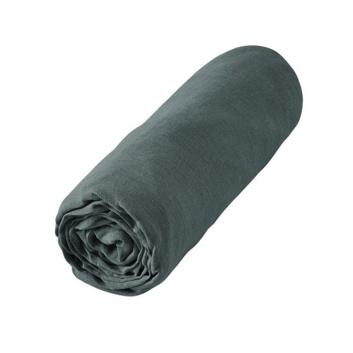 Drap Housse en Lin Lavé 140 x 190 cm Ardoise