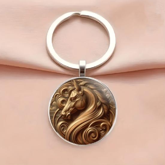 Keychain Multi-Layer Electroplated Surface Key Chain Traditional Chinese Horse To Success Design Round Pendant Car Charm Gift