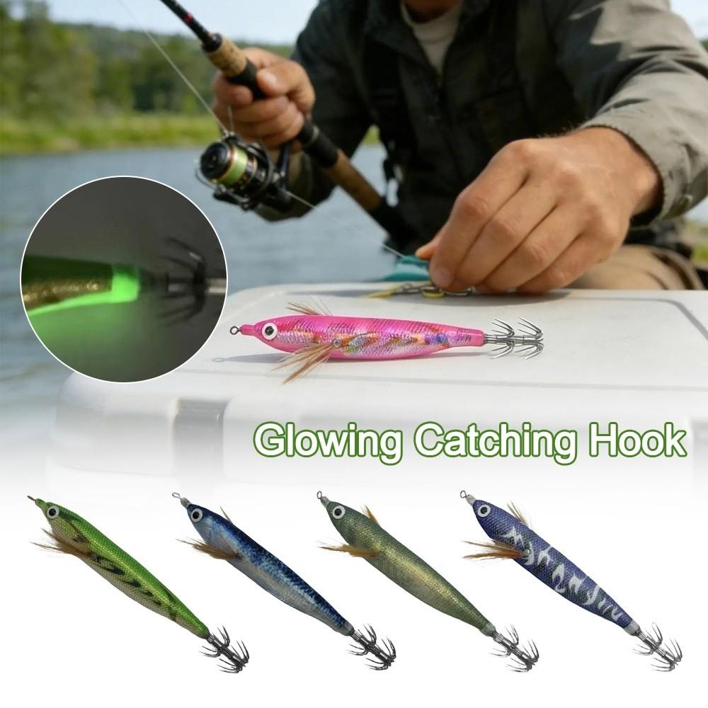 12cm Squid Jig Rattling Bead Luminous Saltwater Jigs Hook with Sound Beads Glowing Catching Hook