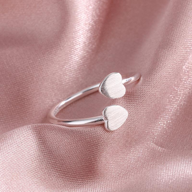 New Cute Brushed Love Simple 925 Sterling Silver Jewelry Fresh Small Heart Shaped Opening Rings TYB476