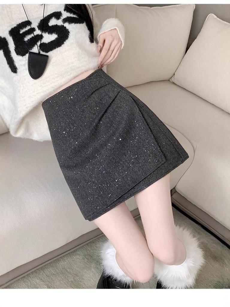 Women's High Waist Irregular Sequin Pleated A-line Skirt - Autumn/Winter 2025 Collection