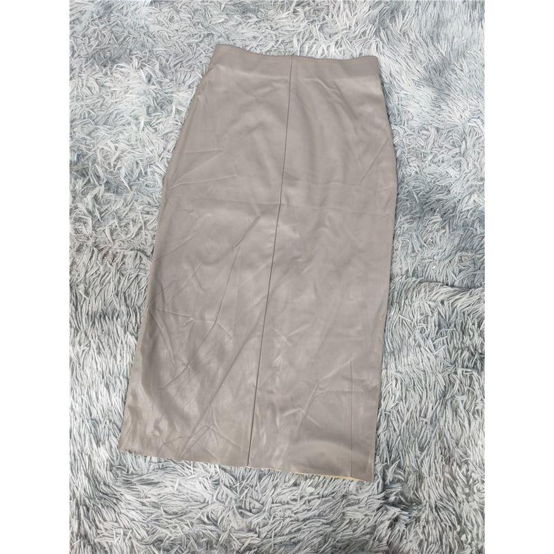

Foreign Trade Good Goods H Street Personality Pu High Waist Skirt Sheath Slimming Flattering Skirt Motorcycle Midi dress Light gray XS