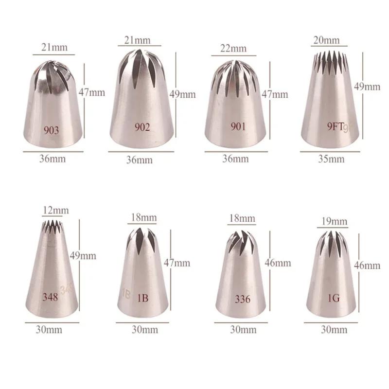 Cake Decorating Kitchen Baking Tools for Cupcake, 8Pcs/Set Large Pastry Nozzles Icing Piping Tips, Stainless Steel, Cream Rose