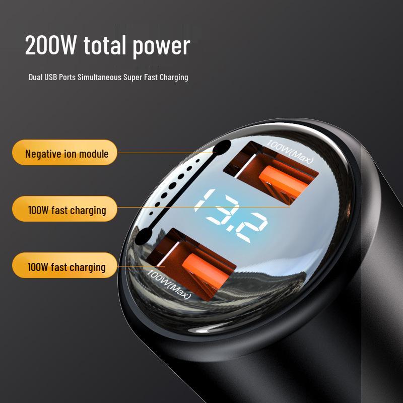 Dual USB Car Charger with Fast Charging & 200W Negative Ion Air Purifier