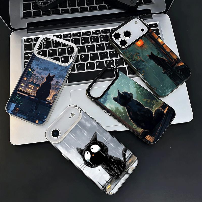 Healing Sense Cat Rain Soft Phone Case for iPhone 15 16 17 Pro Max 17Air 16E 14 Plus 13 12 Mini Shockproof Cover Back Shell