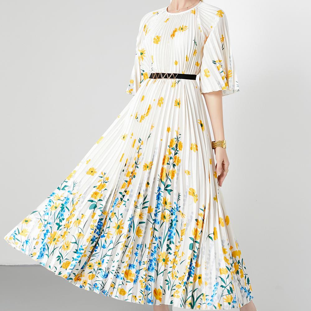 

Летние женские винтажные свободные макси-платья с цветочным принтом и поясом One Size бежевый