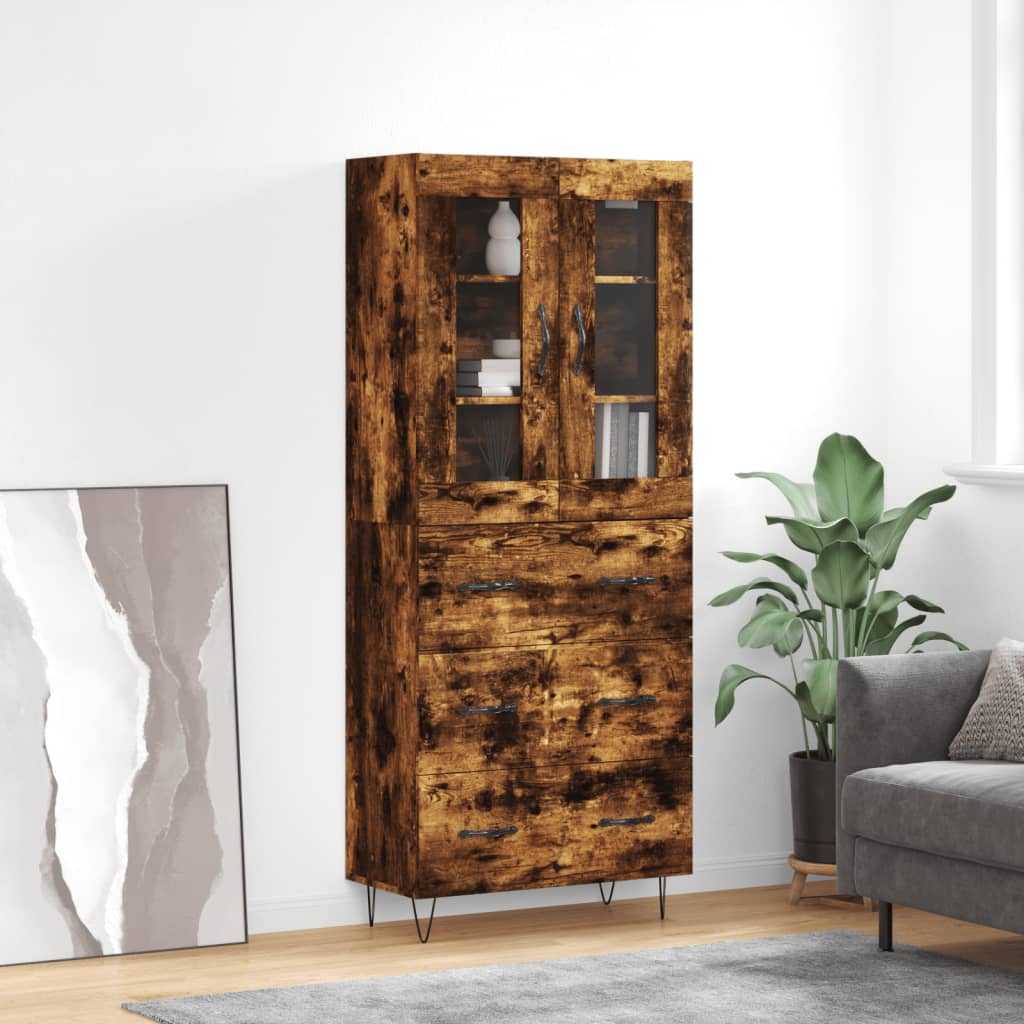 Highboard in Smoked Oak Finish 69.5 x 34 x 180 cm Particleboard