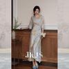 JK&JS Cloud Brocade Floral New Chinese Style Midi Dress