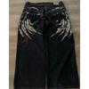 ZYLLO American Retro High Street Y2K Personalized Patchwork Letter Embroidered Jeans Gothic Fashion Wide-leg Denim Trousers