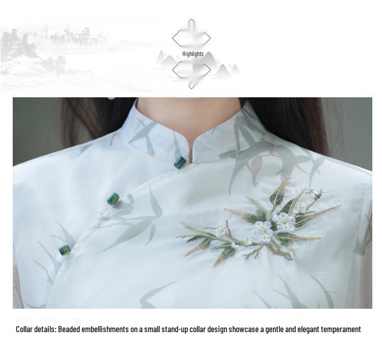 Chinese Style Retro Stand Collar Print Tang Suit Hanfu Cheongsam Top & Tea Suit Set