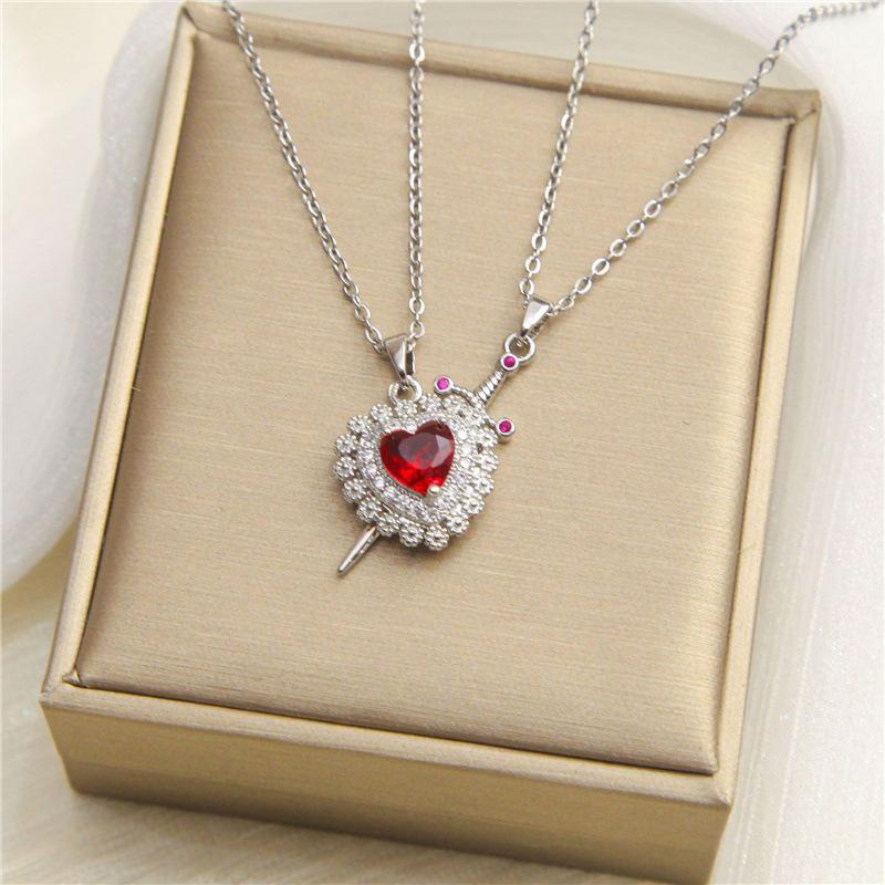 Punk Gothic Sword Womens Ancient Silver-color Evil Dragon Gem Pendant Necklace Personalized Fashion Street Sweater Chain