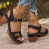 Fashion 2025 New Style Fashionable and Casual Toe Exposed Solid Color Large-sized Round-toe One-line Buckle High-heeled Sandals