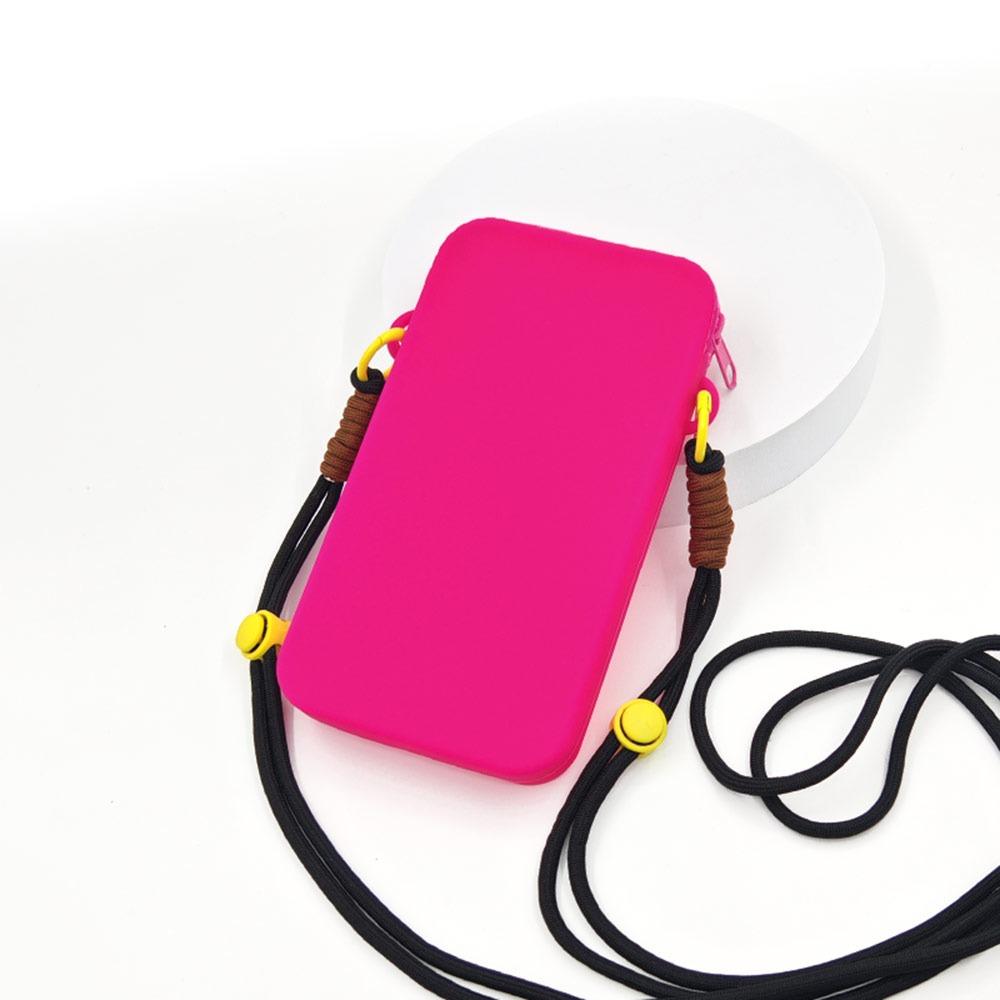 

Fashion Silicone Mobile Phone Bag Waterproof Multifunction Phone Crossbody Bag Large Capacity Hanging Neck Phone Bag рожевий червоний колір