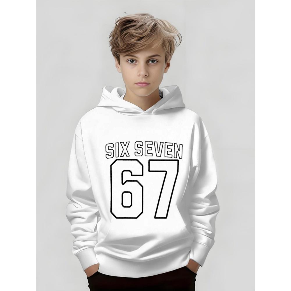 Sudadera con capucha Meme 67 Pattern para niño Sudadera casual de manga corta con cuello redondo Ropa infantil cómoda, moderna y urbana de manga larga
