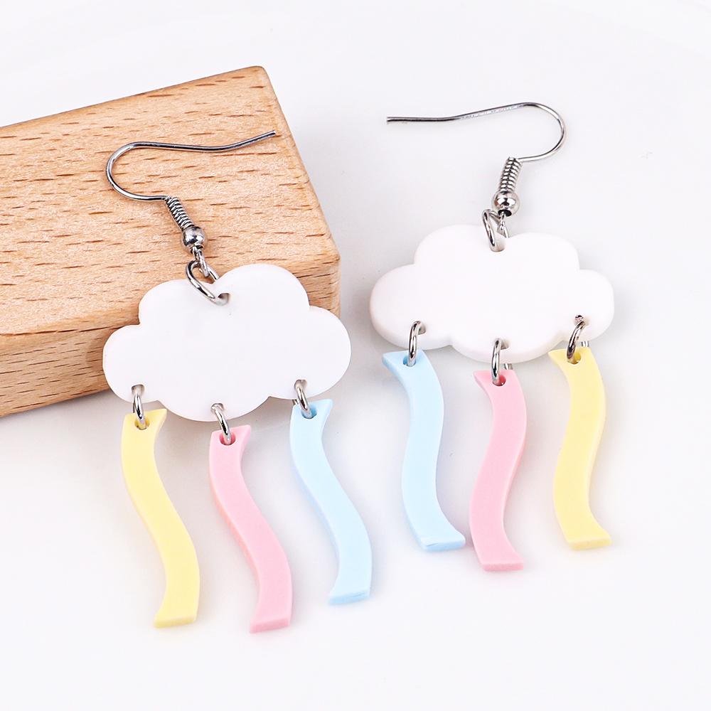 Cute Cartoon Clouds Rainbow Raindrop Acrylic Earrings for Women Creative Colorful White Cloud Lightning Moon Rain Transparent Dr