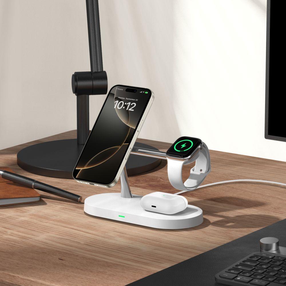 3in1 Wireless Charger for Smartphone, Smartwatch, and Headphones with MagSafe - White