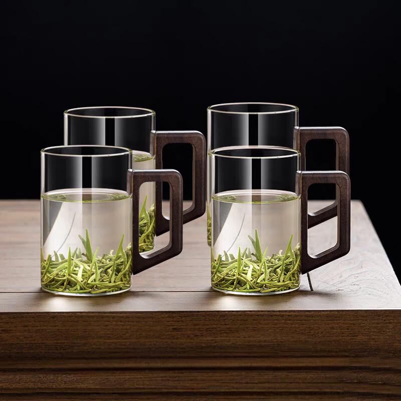 Набор термостойких стеклянных чашек для чая Haofeng с деревянной ручкой