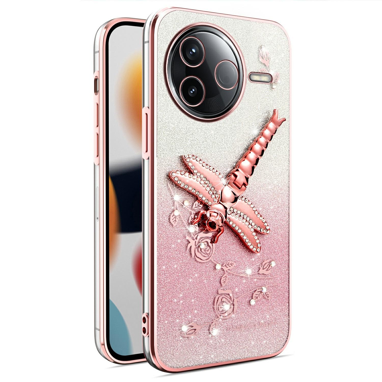 

KADEM For Xiaomi Civi 5 Pro 5G Case Dragonfly Kickstand TPU Flowers Glitter Phone Cover Pink