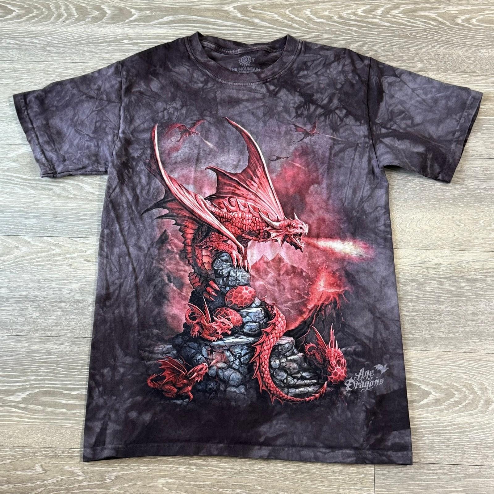 The Mountain Age of Dragons Graphic Tee Gray Tie Dye Fantasy Y2K Small S