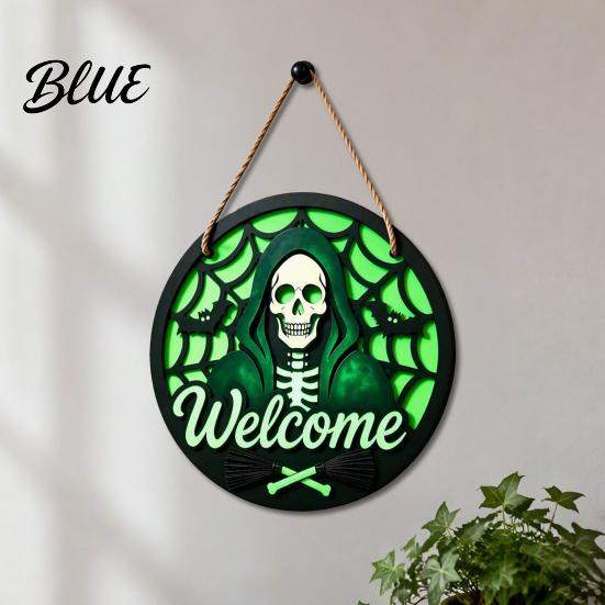 Halloween Hanging Wooden Horror Grim Sign Skeleton Spooky Sign Welcome Door Hanger Reaper Dark Style Ornament Plaque for Front