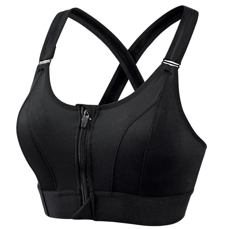 Adjustable Front Zipper Sports Bra No Wire Cross Back Yoga Bra For Women