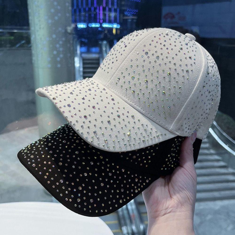 Creative Hotfix Rhinestones Baseball Cap Cotton Sunscreen Hat Simple Sunshade Hat  Girl