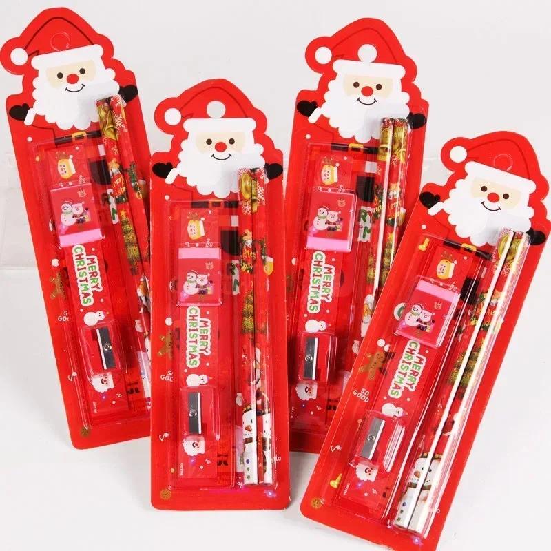 Christmas Gift Set Cartoon Santa Claus Pens Writing Pencils Creative Stationery Kids Multi-Color Marker School Supplies Snowman