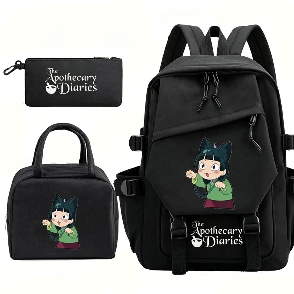 Large Capacity Schoolbag with Shoulder Strap; Student Three-piece Pencil Case Set