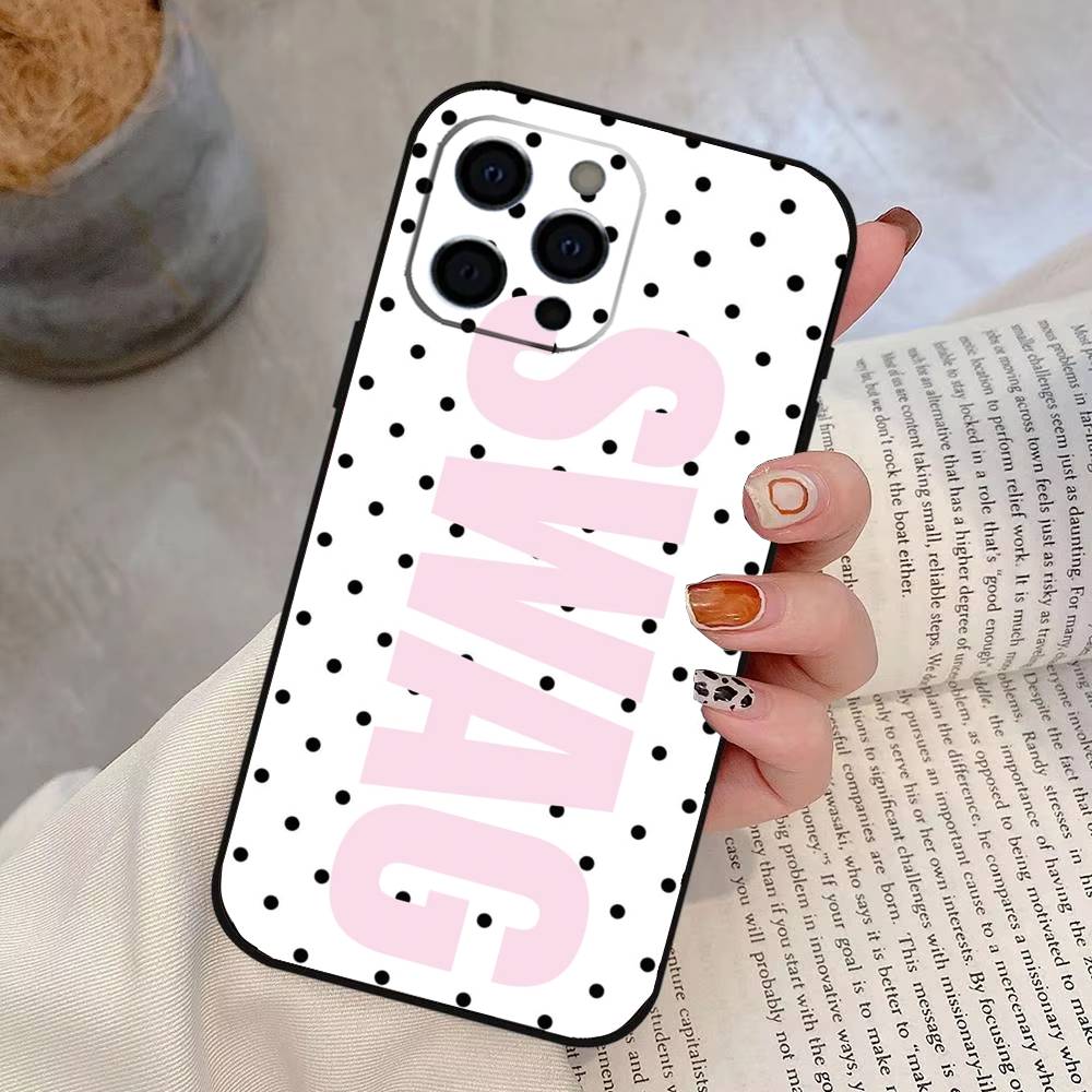 

Luxury Y2K Style SWAG Phone Case For iPhone 17,16,15,14,13,12,11 Plus,Pro Max,XS,Soft Silicone Black Cover iPhone12ProMax