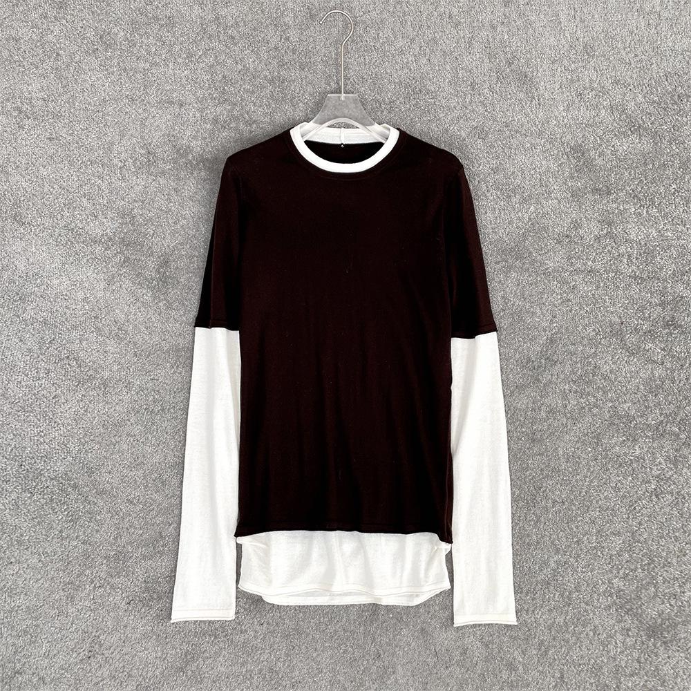 

Высококачественная двухкомпонентная трикотажная футболка из искусственной кашемировой шерсти с цветными блоками для женщин - 24 варианта осенне-зимнего стиля, с короткими/длинными рукавами Medium