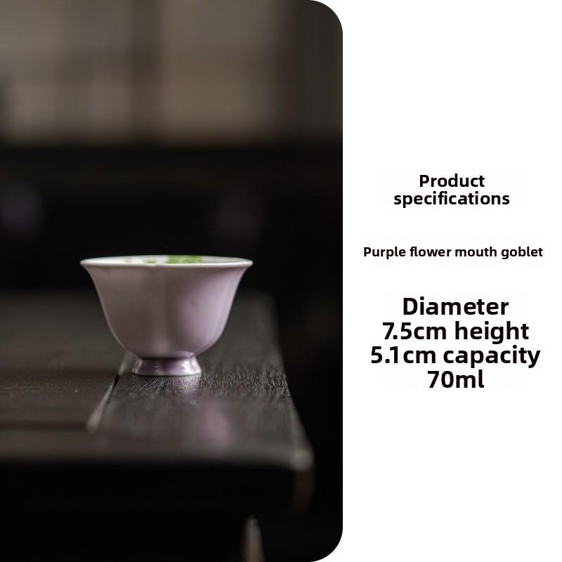Purple Hand Painted Tea Cup Scalloped Rim Ceramic Gongfu Tea Set Master Cup Vintage Luxury Porcelain Drinking Cup Home Gift