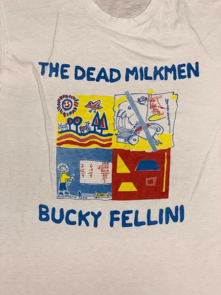 Vintage BUCKY FELLINI By The Dead Milkmen Cotton White All Size Tee Shirt CM30 L