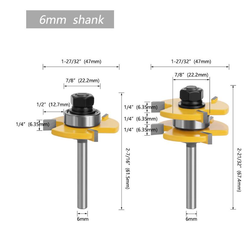 12 mm Hartmetall-Fräser mit Halbgriff und 3 Zähnen, T-Typ, für die Holzbearbeitung
