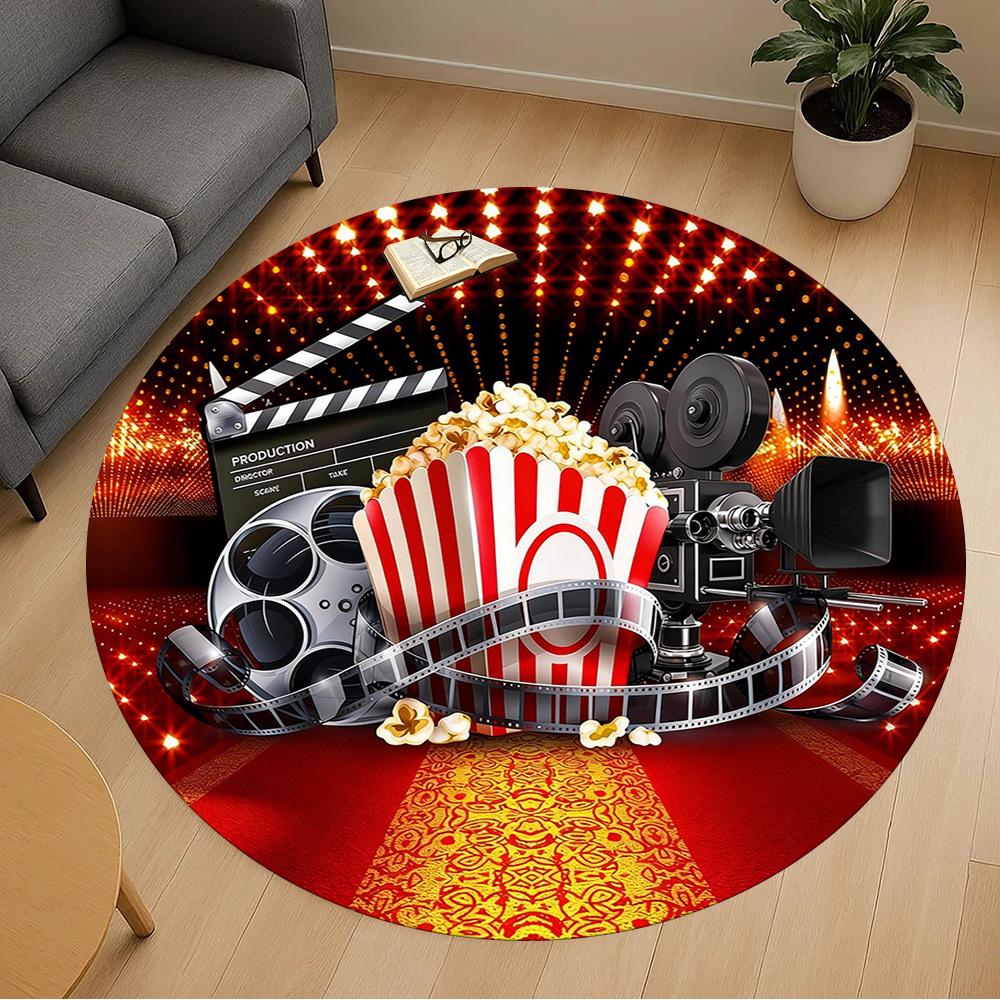 1pc Movie Theater Popcorn Round Chair Mat Office Area Rug - Non-Slip, Floor Mat for Office, Bedroom, and Indoor Decor P127264