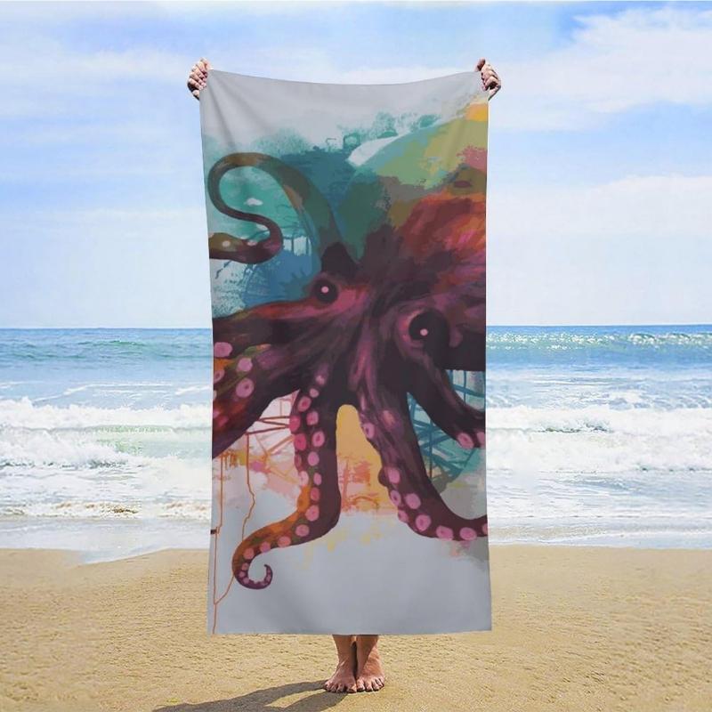 Quick Dry Colorful Octopus Bath Towels Sand Free Pool Towel Super Absorbent Travel Turkish Towel for Adults Bath W30*H60(CM)