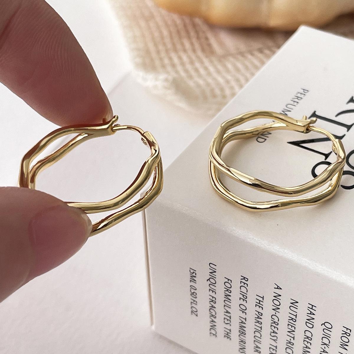 

925 Silver Needle Irregular Plain Ring Earrings Women s Delicate Premium Sense Double Ring Stacked Wear Sense Earrings Versatile New Earrings New 925 silver needles