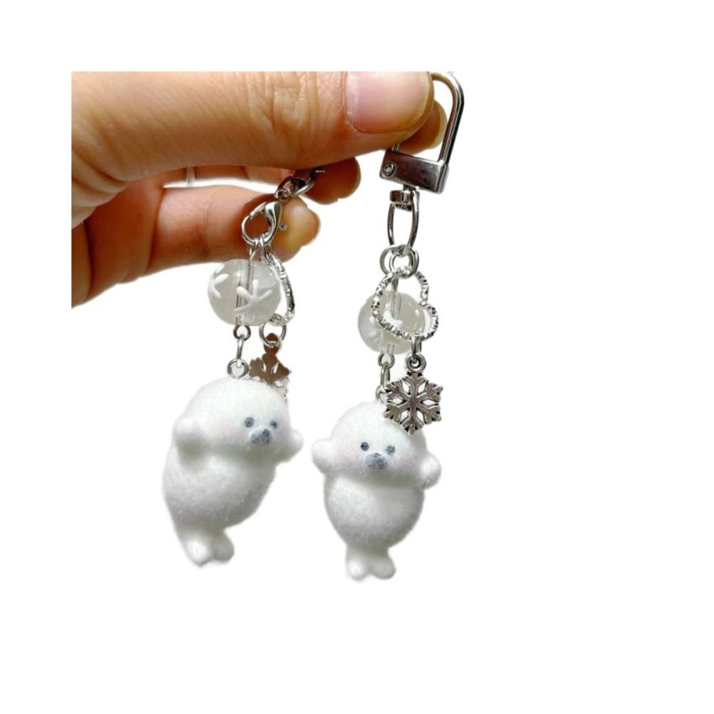 Resin Flocking Sea Otter Animal Keychains Fluffy Cute Cartoon Marine Animals Pendant Bag Earphone Case Phone Lanyard Accessories