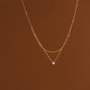Exquisite Double Layer CZ Diamond & Gold Bead Clavicle Necklace, Stainless Steel Vacuum Plated Color Retention Jewelry