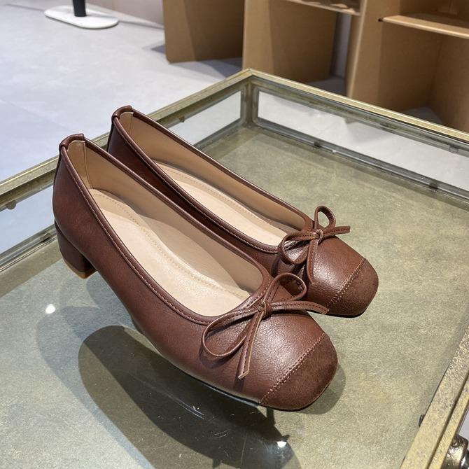 

Bow single shoes women s commuting sweet thick heel shoes color matching soft leather comfortable versatile low heel 40 чёрный